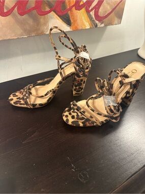 Leopard Print Strappy Block Heel Sandals - Women